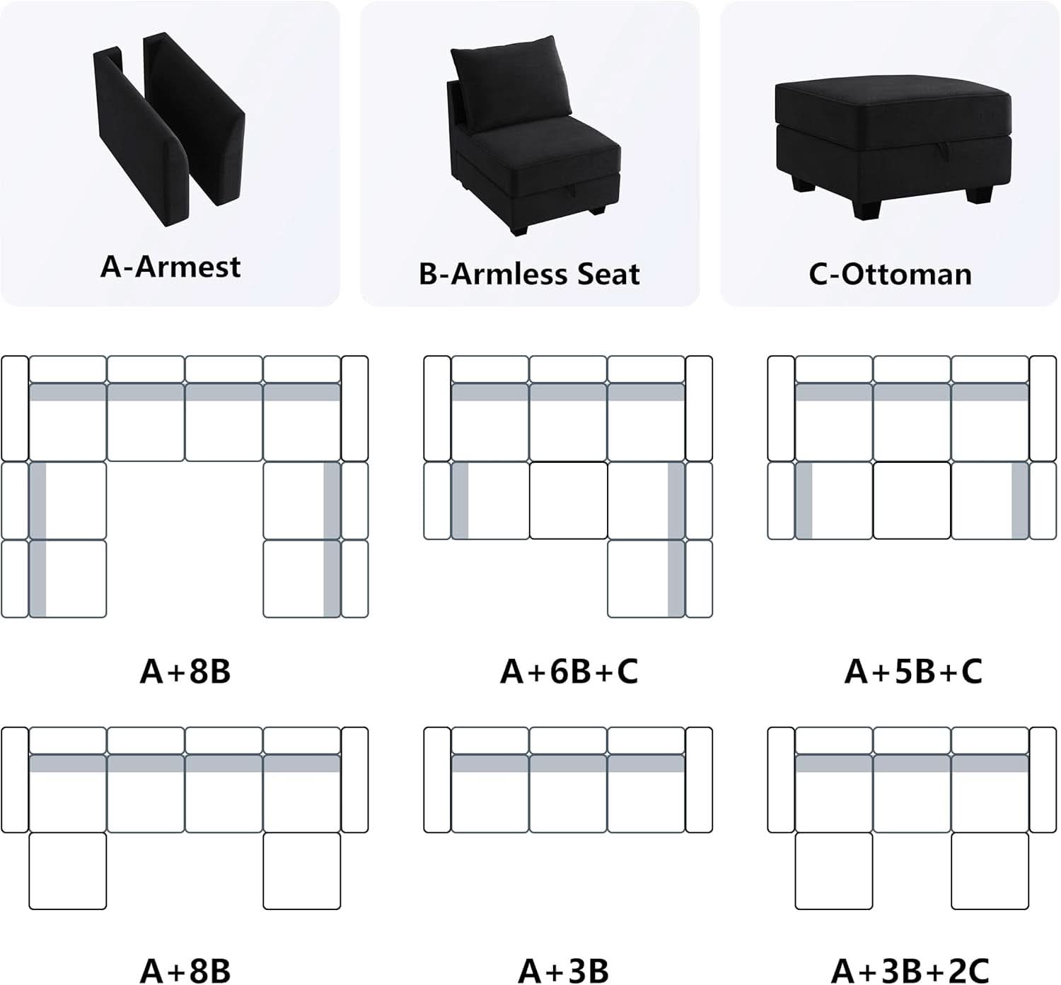 Premium Velvet Black Multifunctional Storage Ottoman-3