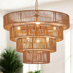 Gold Rattan Chandelier Nineteen Point Seven Inch Boho Chic-0