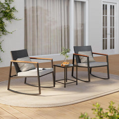 Outdoor Rocking Bistro Set With Cushions And Glass Table-1