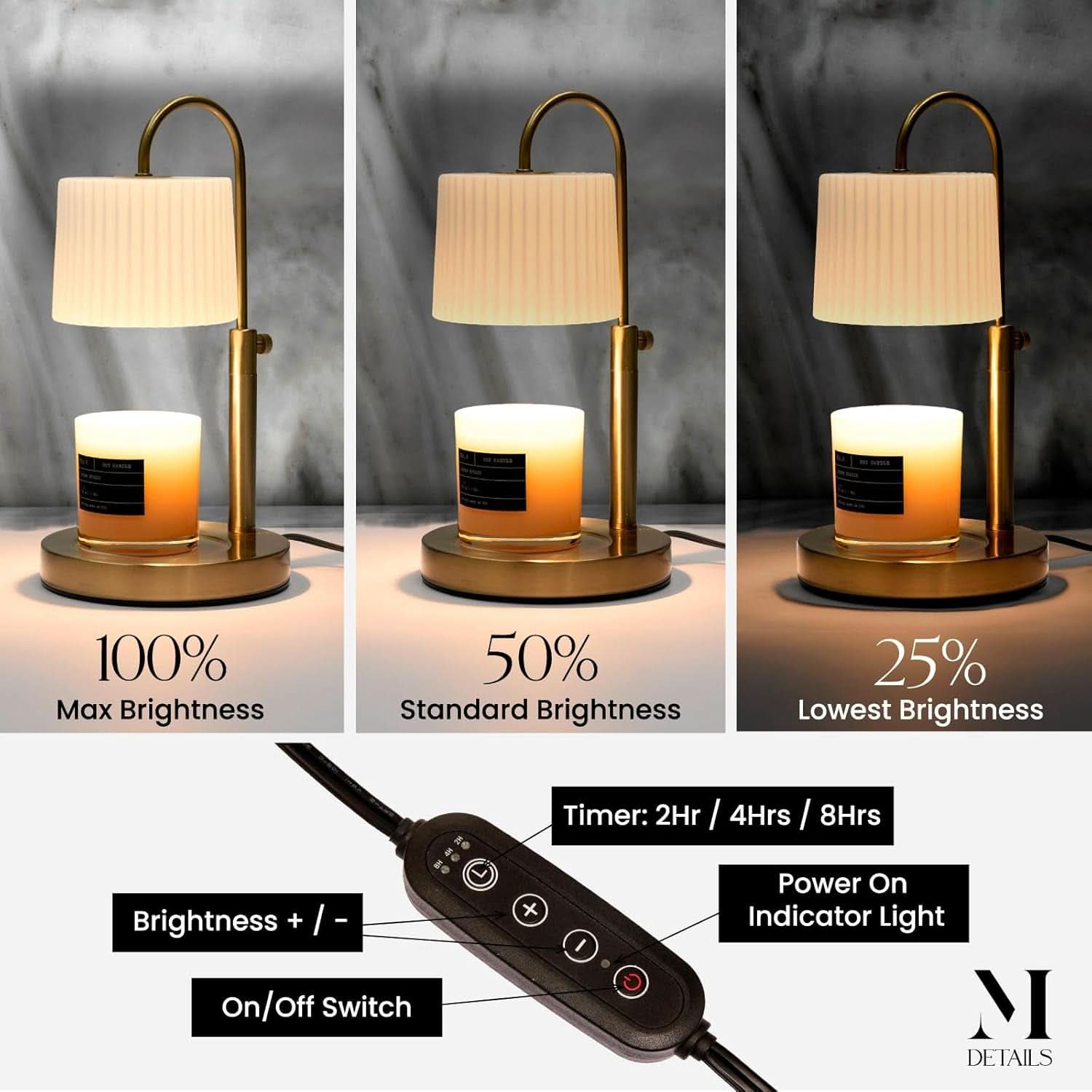 Champagne Gold Adjustable Height Candle Warmer Lamp