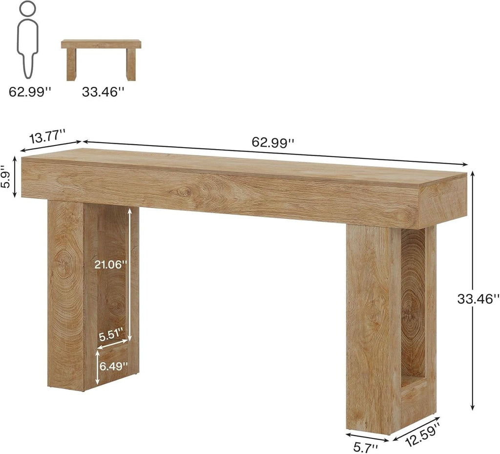 Farmhouse 63Inch Console Table Natural Wood Entryway-0