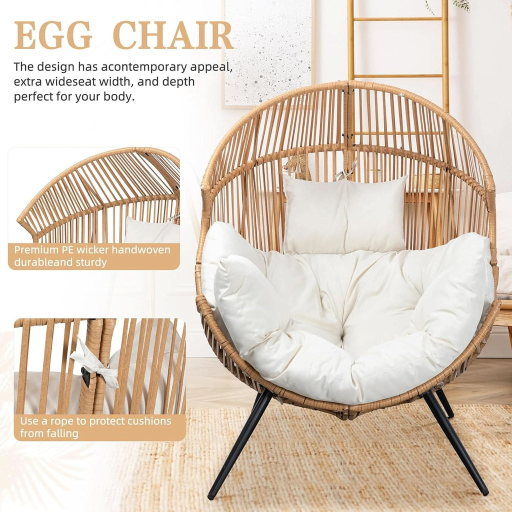 Cozy Outdoor Wicker Egg Chair with Soft Cushion-3