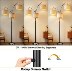 Dimmable Ultra-Tall Arc Floor Lamp Beige-Tone Shade-2