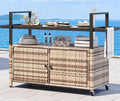 Large Outdoor Kitchen Rolling Cart With Black Glass Top-0