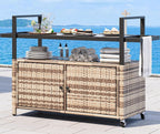 Large Outdoor Kitchen Rolling Cart With Black Glass Top-0