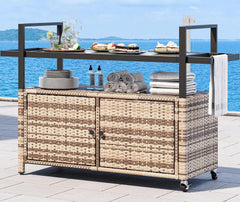 Large Outdoor Kitchen Rolling Cart With Black Glass Top-0