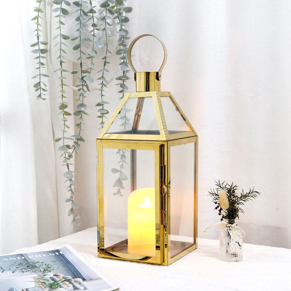 16" H Stainless Steel Candle Lanterns (Gold)-0
