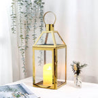 16" H Stainless Steel Candle Lanterns (Gold)-0