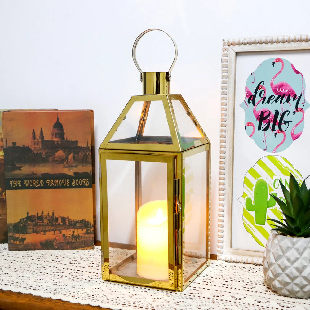 16" H Stainless Steel Candle Lanterns (Gold)-1