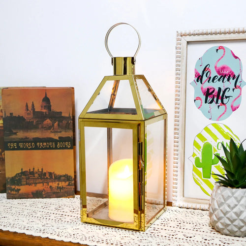 16" H Stainless Steel Candle Lanterns (Gold)-1