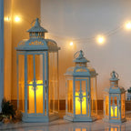 Set of 3-20''&14"&10" H Candle Lanterns (White with Gold Brush)-2
