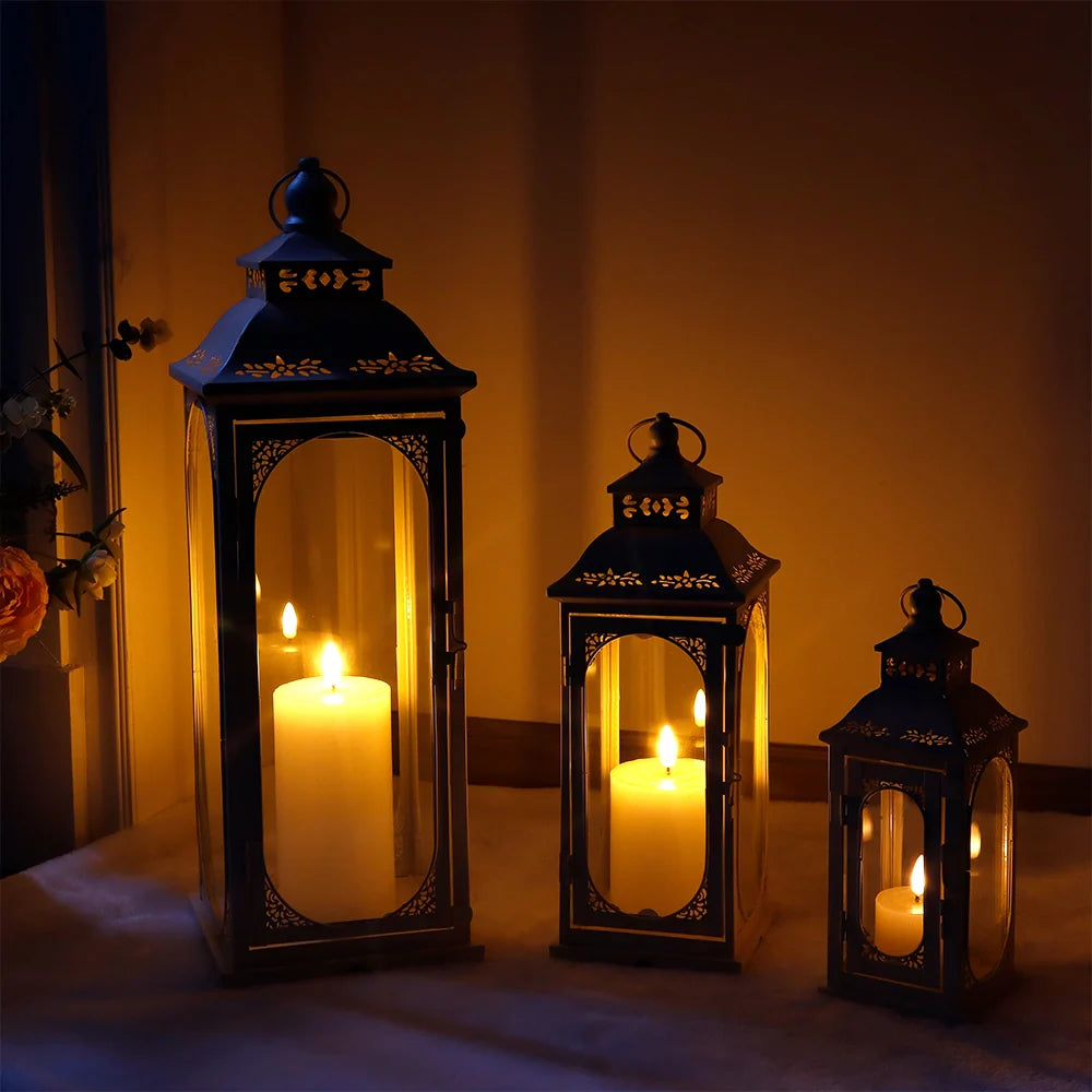 Set of 3 Decorative Vintage Candle Lanterns (White)-4