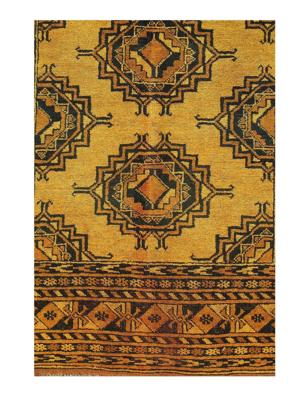 Canvello Gold Color Antique Afghani Yamoud Rug - 4'4'' X 6'8''