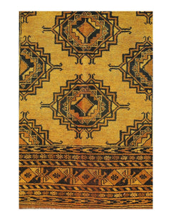 Canvello Gold Color Antique Afghani Yamoud Rug - 4'4'' X 6'8''