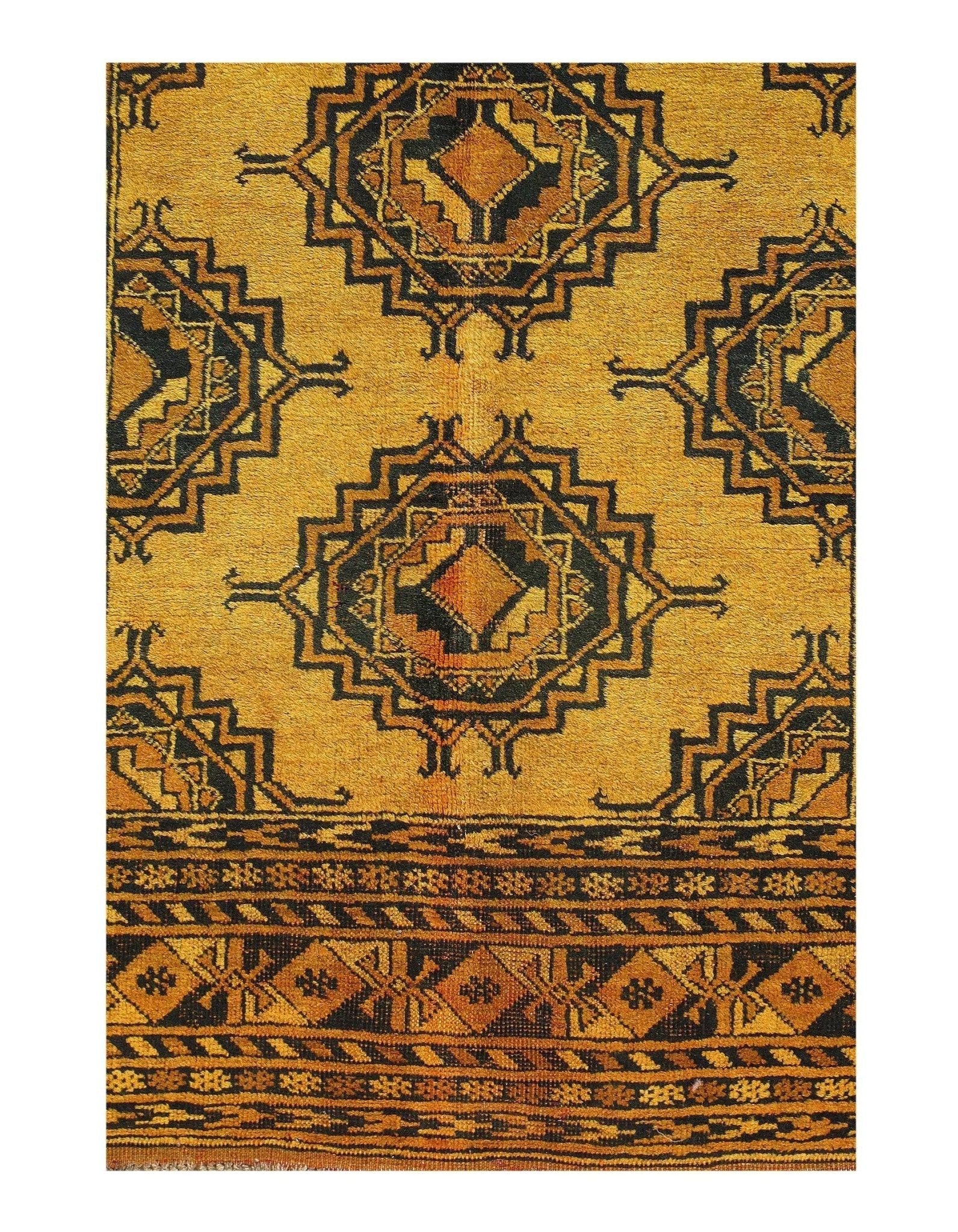 Canvello Gold Color Antique Afghani Yamoud Rug - 4'4'' X 6'8''