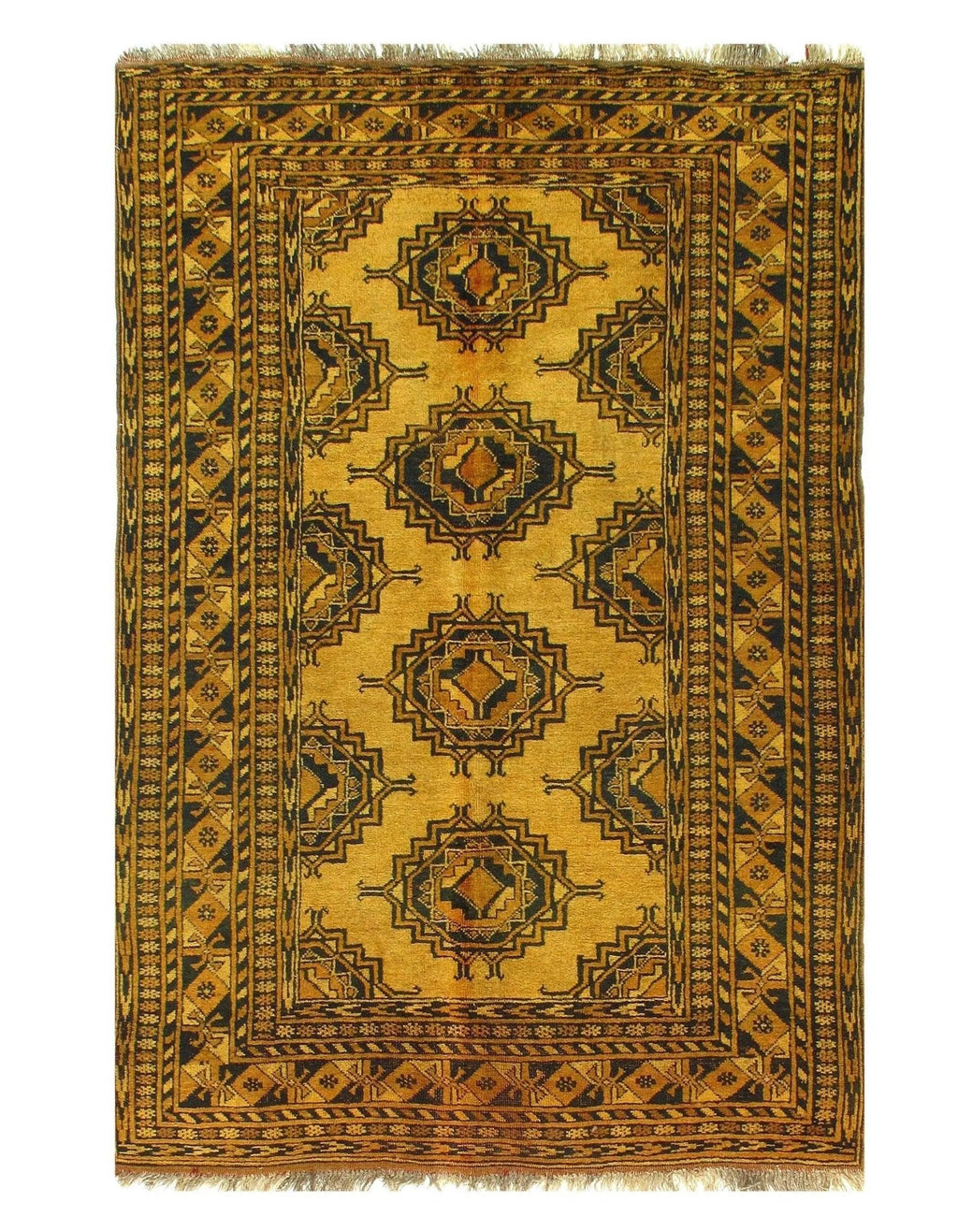Canvello Gold Color Antique Afghani Yamoud Rug - 4'4'' X 6'8''