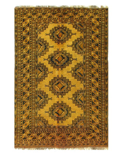 Canvello Gold Color Antique Afghani Yamoud Rug - 4'4'' X 6'8''