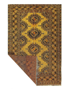 Canvello Gold Color Antique Afghani Yamoud Rug - 4'4'' X 6'8''