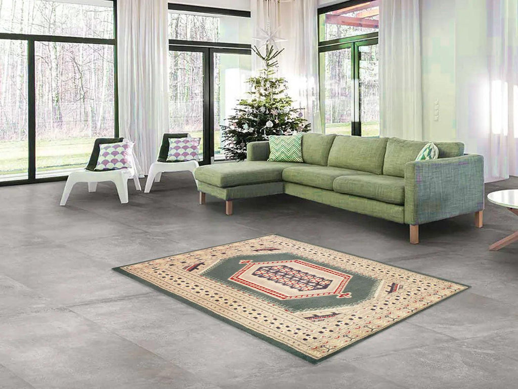Canvello Green Bokhara Rug - 3' X 5'