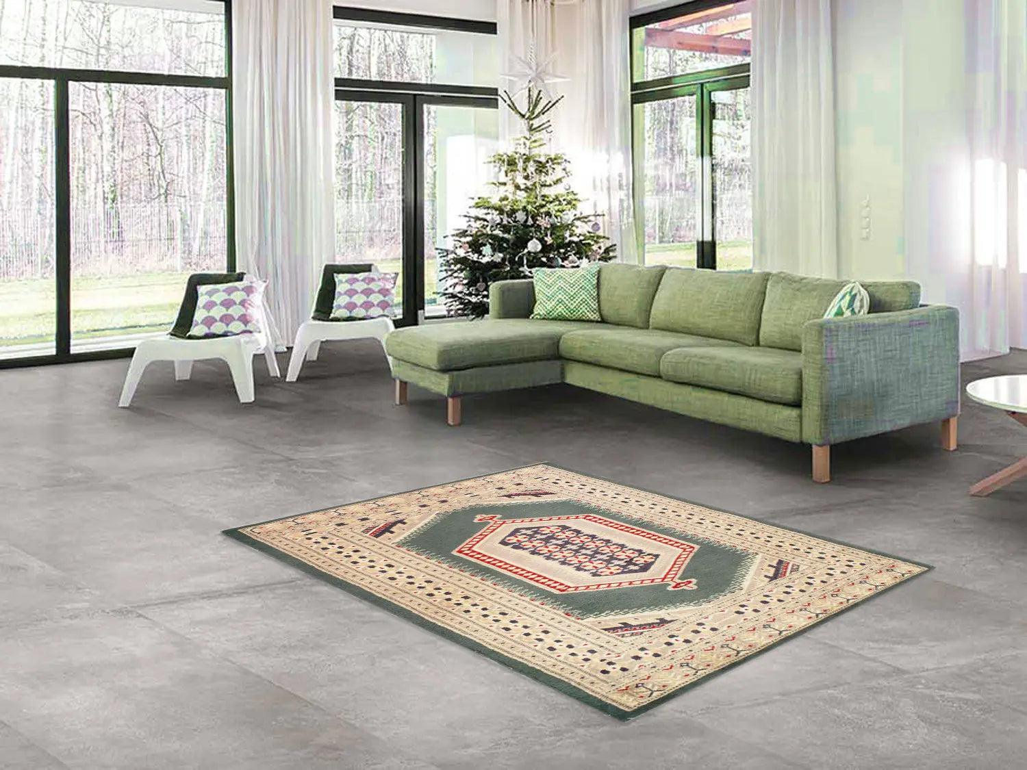 Canvello Green Bokhara Rug - 3' X 5'