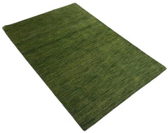 Canvello Hand Made Modern Indo All Over Green Background Green Border 100% Wool on Cotton - 4'1 '' X 6'0''