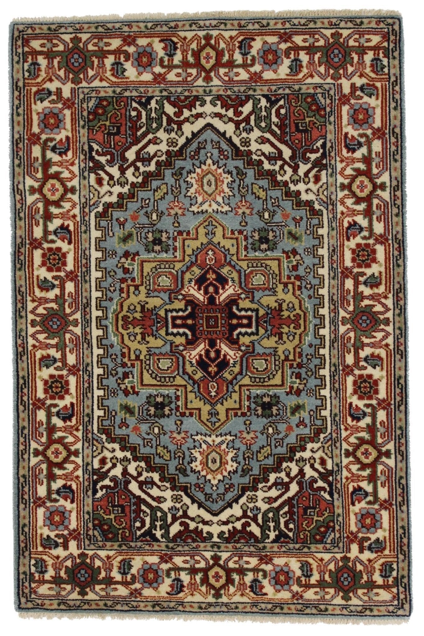 Canvello Hand Made Traditional Medallion Indo Heriz Rug - 4'1'' X 6'0''