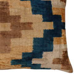 Canvello Handmade Earhtone Geometric Silk Velvet Ikat pillow - 16"X24"-4