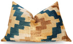 Canvello Handmade Earhtone Geometric Silk Velvet Ikat pillow - 16"X24"-3