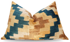 Canvello Handmade Earhtone Geometric Silk Velvet Ikat pillow - 16"X24"-3