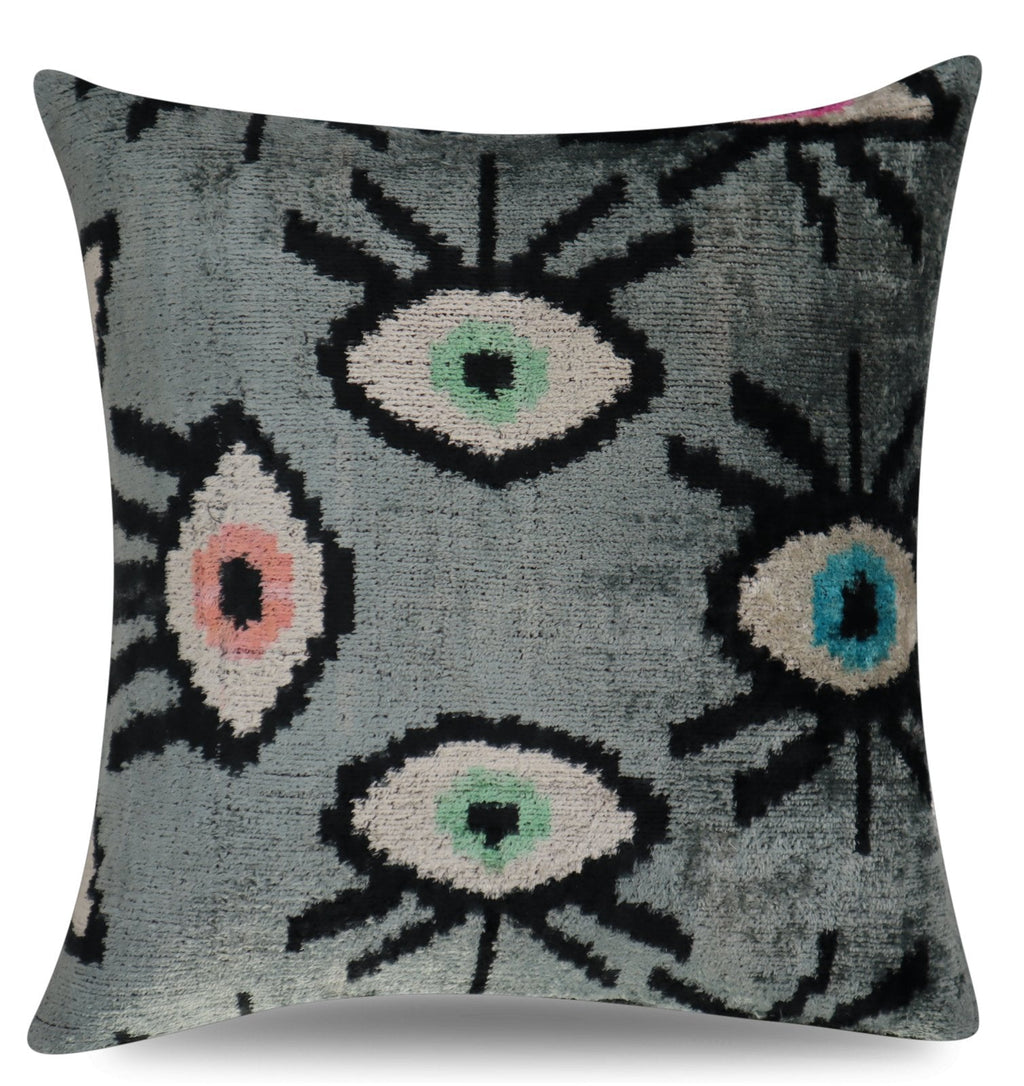 Canvello Handmade Luxury Handmade Velvet Silk Evil Eye Throw Pillow With Down Insert
