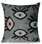Canvello Handmade Luxury Handmade Velvet Silk Evil Eye Throw Pillow With Down Insert