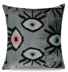Canvello Handmade Luxury Handmade Velvet Silk Evil Eye Throw Pillow With Down Insert