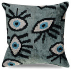 Canvello Handmade Luxury Handmade Velvet Silk Evil Eye Throw Pillow With Down Insert