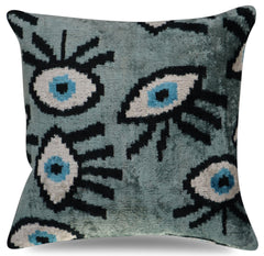 Canvello Handmade Luxury Handmade Velvet Silk Evil Eye Throw Pillow With Down Insert