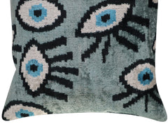 Canvello Handmade Luxury Handmade Velvet Silk Evil Eye Throw Pillow With Down Insert