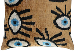 Canvello Handmade Luxury Handmade Velvet Silk Evil Eye Throw Pillow With Down Insert - 16x16 in