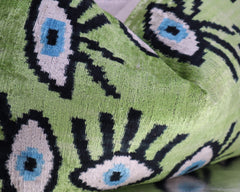 Canvello Handmade Luxury Handmade Velvet Silk Evil Eye Throw Pillow With Down Insert
