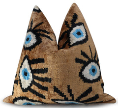 Canvello Handmade Luxury Handmade Velvet Silk Evil Eye Throw Pillow With Down Insert - 16x16 in