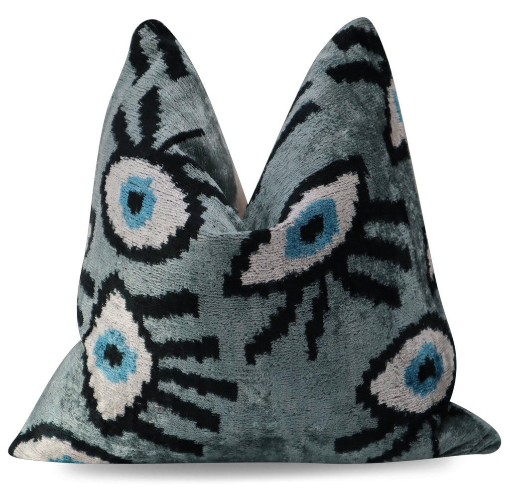 Canvello Handmade Luxury Handmade Velvet Silk Evil Eye Throw Pillow With Down Insert