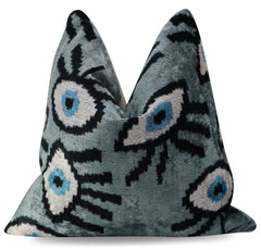 Canvello Handmade Luxury Handmade Velvet Silk Evil Eye Throw Pillow With Down Insert