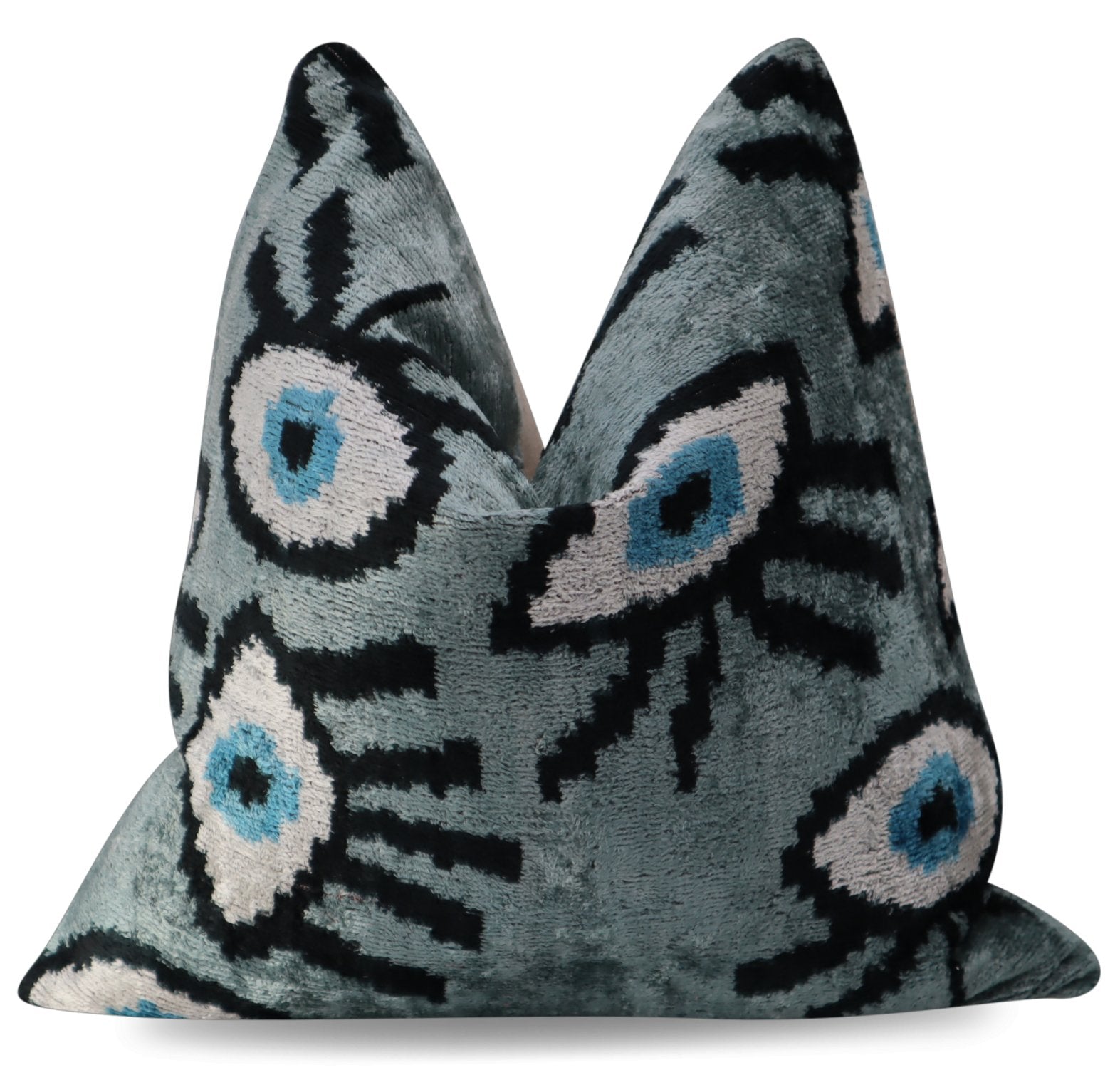 Canvello Handmade Luxury Handmade Velvet Silk Evil Eye Throw Pillow With Down Insert