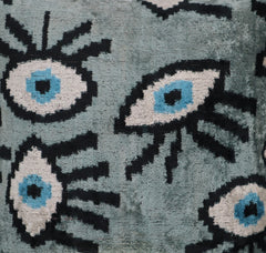 Canvello Handmade Luxury Handmade Velvet Silk Evil Eye Throw Pillow With Down Insert
