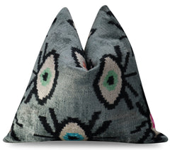 Canvello Handmade Luxury Handmade Velvet Silk Evil Eye Throw Pillow With Down Insert