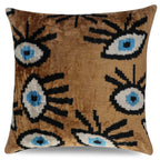 Canvello Handmade Luxury Handmade Velvet Silk Evil Eye Throw Pillow With Down Insert - 16x16 in