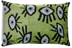 Canvello Handmade Luxury Handmade Velvet Silk Evil Eye Throw Pillow With Down Insert