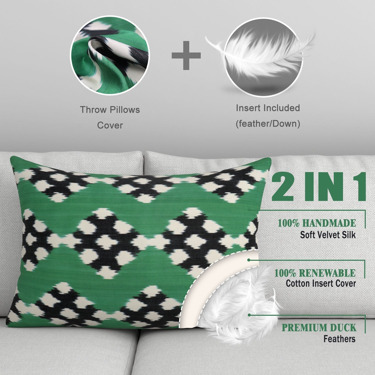 Canvello Handmade Silk Decorative Throw Pillow with Down Filled Insert