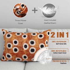 Canvello Handmade Velvet Gold Black Dot lumbar Pillows For Couch | 16 x 24 in (40 x 60 cm)