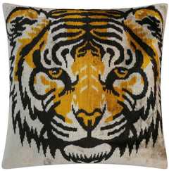 Canvello Handmade Velvet Throw Pillow with Bold Tiger Face Design - High-Quality 20x20 Inch Decorative Accent with Premium Down Feather Insert for Sofas, Couches, and Interior Design