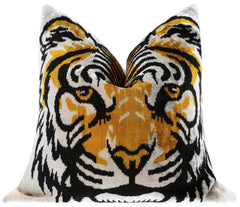 Canvello Handmade Velvet Throw Pillow with Bold Tiger Face Design - High-Quality 20x20 Inch Decorative Accent with Premium Down Feather Insert for Sofas, Couches, and Interior Design