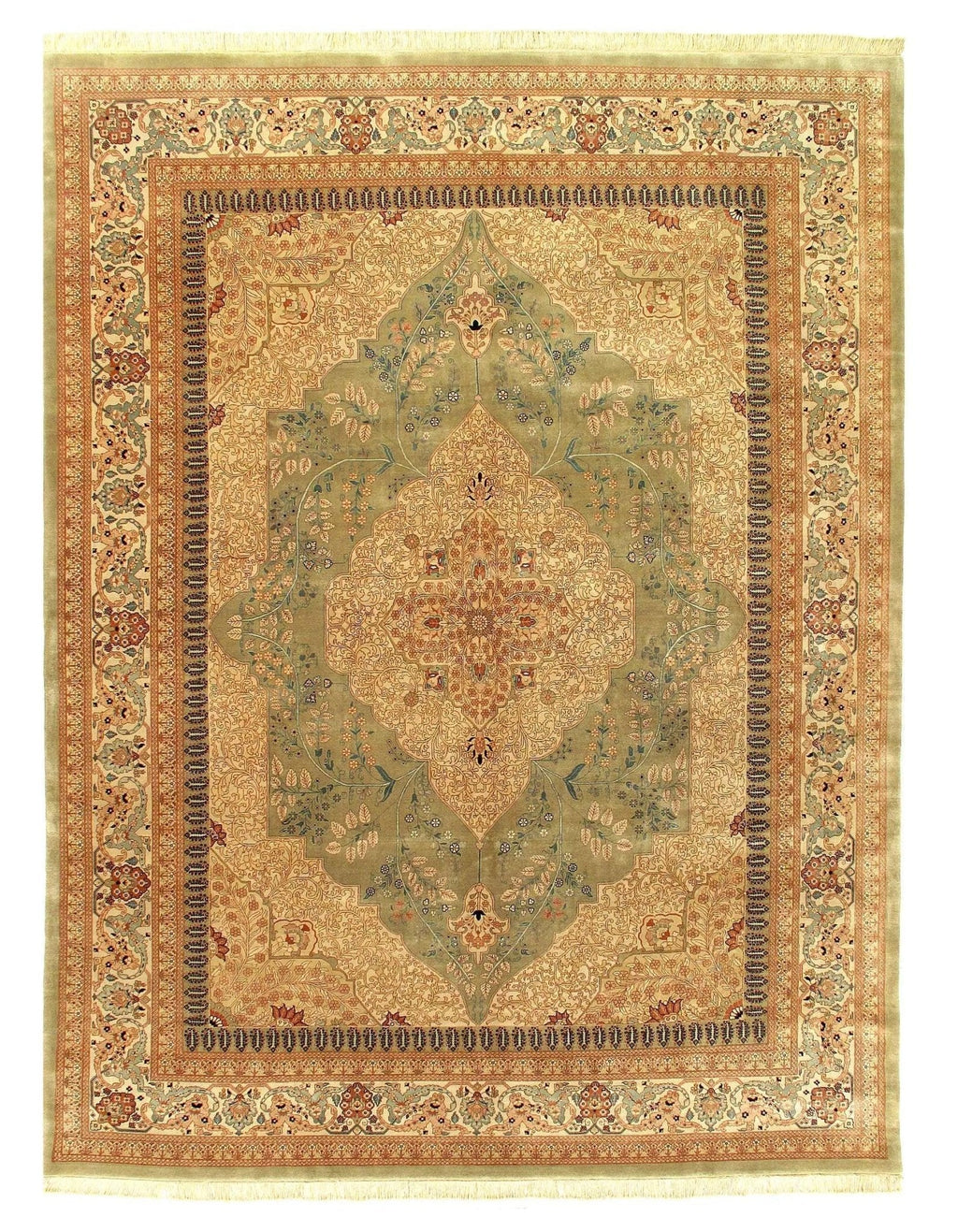 Canvello Light Green Silkroad Tabriz Design rug 9' X 12'